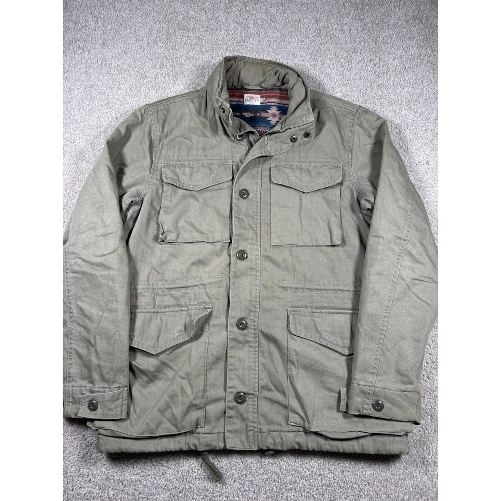 Faherty Brand Mens M-65 Military Field Jacket Size M Olive Aztec Lined Utility